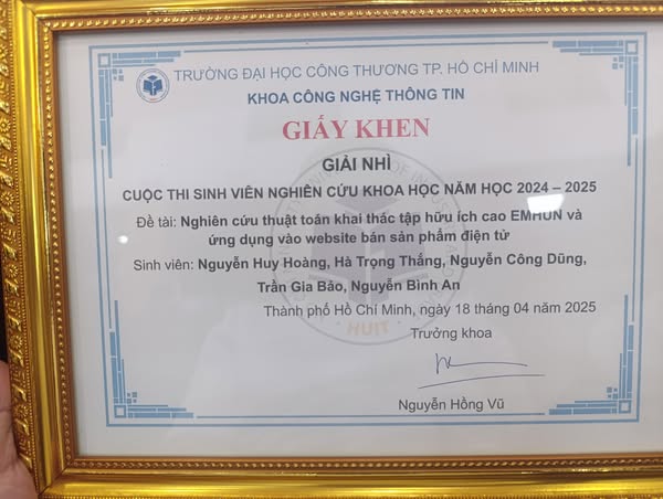 Ảnh giấy khen giải nhì